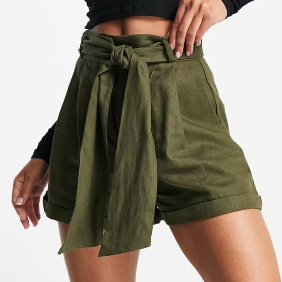 ASOS | Green Tie Waist Shorts - Picture 1 of 4